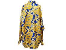 画像をギャラリービューアに読み込む, 未使用品 VERSACE ヴェルサーチ 長袖シャツ ブラウス V2 バロック柄 メデューサ シルク ブルー ゴールド 38 L 中古 52660 