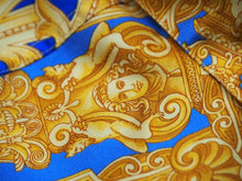 画像をギャラリービューアに読み込む, 未使用品 VERSACE ヴェルサーチ 長袖シャツ ブラウス V2 バロック柄 メデューサ シルク ブルー ゴールド 38 L 中古 52660 
