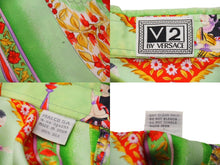 画像をギャラリービューアに読み込む, VERSACE ヴェルサーチ V2 by versace 長袖シャツ シルクシャツ 総柄 グリーン シルク サイズL 美品 中古 52662 