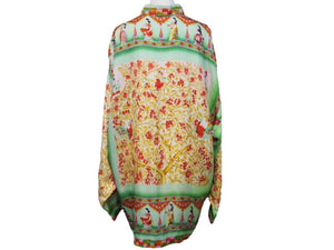 VERSACE ヴェルサーチ V2 by versace 長袖シャツ シルクシャツ 総柄 グリーン シルク サイズL 美品 中古 52662 