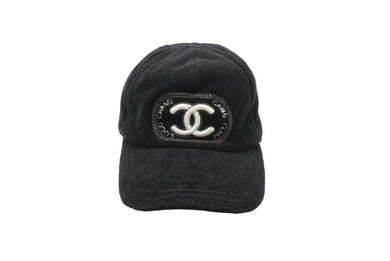 CHANEL シャネル キャップ 帽子 ココマーク 刺 イアンコナー ブラック パイル イタリア製 サイズL 美品 中古 52676