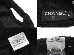 CHANEL シャネル キャップ 帽子 ココマーク 刺 イアンコナー ブラック パイル イタリア製 サイズL 美品 中古 52676