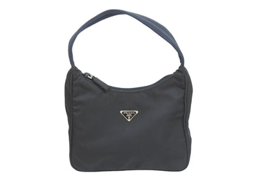 PRADA プラダ ハンドバッグ ワンショルダー MV515 ホーボー ミニバッグ 三角ロゴ シルバー金具 ブラックナイロン 美品 中古 52713 