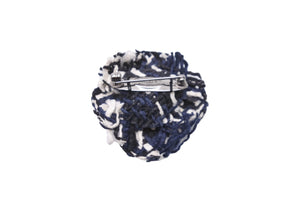 CHANEL シャネル ブローチ カメリア コサージュ 18S ツイード ネイビー ホワイト ブラック シルバー金具 美品 中古 52715
