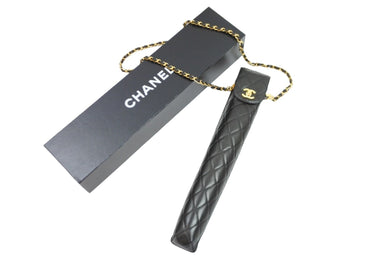 CHANEL シャネル マトラッセ チェーン ショルダー 折り畳み傘 ケース ラムスキン ブラック 小物 ココマーク 良品 中古 52718
