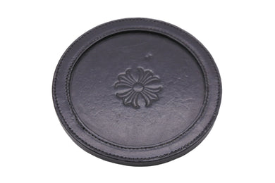 CHROME HEARTS クロムハーツ 雑貨 丸型 コースター グラス置き CHプラス ブラック レザー 美品 中古 52724