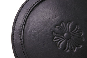 CHROME HEARTS クロムハーツ 雑貨 丸型 コースター グラス置き CHプラス ブラック レザー 美品 中古 52724