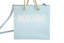 Load image into Gallery viewer, MOSCHINO モスキーノ クマ ロゴ プリント トートバッグ 2A 7578 ブルー 水色 青 鞄 カバン 蝶 花 美品 中古 52752