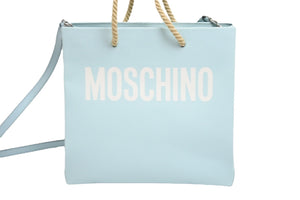 MOSCHINO モスキーノ クマ ロゴ プリント トートバッグ 2A 7578 ブルー 水色 青 鞄 カバン 蝶 花 美品 中古 52752