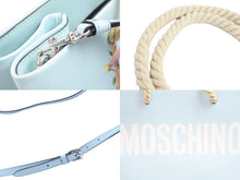 Load image into Gallery viewer, MOSCHINO モスキーノ クマ ロゴ プリント トートバッグ 2A 7578 ブルー 水色 青 鞄 カバン 蝶 花 美品 中古 52752