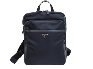 PRADA プラダ リュック バックパック トライアングルロゴ VZ0063 テスート レザー ネイビー シルバー金具 美品 中古 52756 