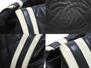 CHANEL シャネル ココマーク チェーントートバッグ 13番台 ラムスキン ブラック ホワイト シルバー金具 中古 52760