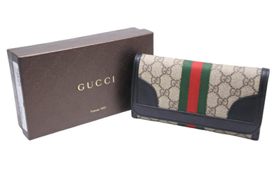 GUCCI グッチ 長財布 GGスプリーム シェリーライン 388384 KHN4N 9678 ベージュ ブラウン 美品 中古 52771 