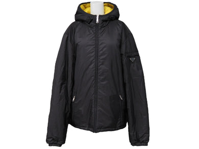 PRADA プラダ ダウンジャケット リバーシブル ブラック イエロー ポリエステル サイズ54 SGH037 シルバー金具 美品 中古 52800 
