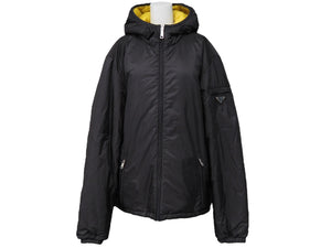 PRADA プラダ ダウンジャケット リバーシブル ブラック イエロー ポリエステル サイズ54 SGH037 シルバー金具 美品 中古 52800 