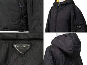 PRADA プラダ ダウンジャケット リバーシブル ブラック イエロー ポリエステル サイズ54 SGH037 シルバー金具 美品 中古 52800 