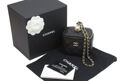 新品同様 CHANEL シャネル マトラッセ ミニ ヴァニティ チェーンショルダー キャビアスキン ブラック ゴールド金具 中古 52839