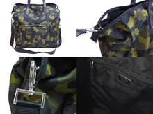 Load image into Gallery viewer, 新品未使用品 PRADA プラダ 2WAYトートバッグ VA1074 迷彩柄 ナイロン レザー ブラック カーキー グリーン シルバー金具 中古 52897