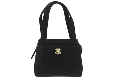 CHANEL シャネル ハンドバッグ ミニバック 5番台 ココマーク ベロア レザー ブラック ゴールド金具 美品 中古 52902