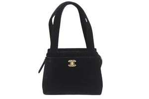 CHANEL シャネル ハンドバッグ ミニバック 5番台 ココマーク ベロア レザー ブラック ゴールド金具 美品 中古 52902