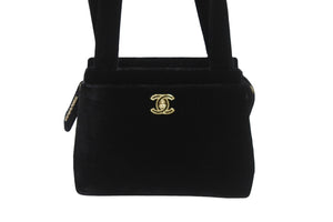 CHANEL シャネル ハンドバッグ ミニバック 5番台 ココマーク ベロア レザー ブラック ゴールド金具 美品 中古 52902