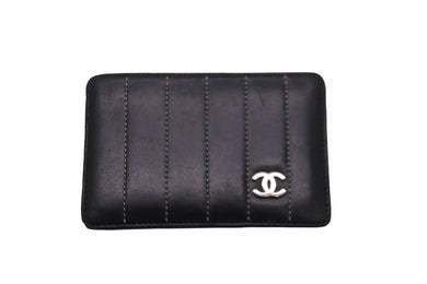 CHANEL シャネル パスケース カードケース ココマーク フランス製 レザー ブラック シルバー金具 良品 中古 52931