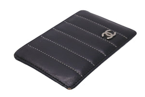 CHANEL シャネル パスケース カードケース ココマーク フランス製 レザー ブラック シルバー金具 良品 中古 52931