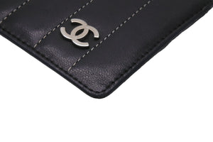 CHANEL シャネル パスケース カードケース ココマーク フランス製 レザー ブラック シルバー金具 良品 中古 52931