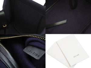CELINE セリーヌ ハンドバッグ ラゲージ ファントム トートバッグ ネイビー ウール ゴールド金具 美品 中古 52994