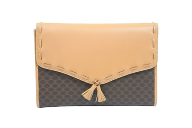 CELINE セリーヌ クラッチバッグ パーティバッグ マカダム柄 ブラウン PVC レザー ゴールド金具 良品 中古 53000