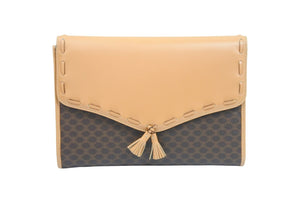 CELINE セリーヌ クラッチバッグ パーティバッグ マカダム柄 ブラウン PVC レザー ゴールド金具 良品 中古 53000