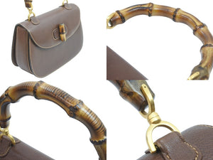 GUCCI グッチ ハンドバッグ 2WAY ショルダーバッグ ブラウン バンブー レザー ゴールド金具 美品 中古 53021 