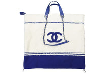 Load image into Gallery viewer, 極美品 CHANEL シャネル トートバッグ ラージショッピングバッグ 26番台 AS0452 コットン ラム ホワイト ブルー 中古 53023
