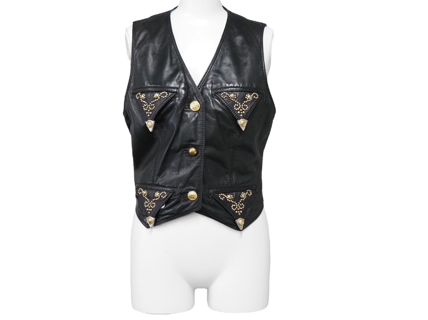 VERSACE*ヴェルサーチ ヴィンテージベスト　ビスチェ　金ボタン　イタリア製 希少 90s ジャンニヴェルサーチ バロック シップ シルク シャツ