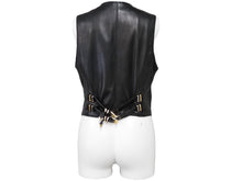 Load image into Gallery viewer, GIANNI VERSACE ジャンニヴェルサーチ ベスト セットアップ メデューサボタン レザー レーヨン ブラック サイズ42 美品 中古 53031