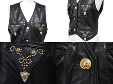 Load image into Gallery viewer, GIANNI VERSACE ジャンニヴェルサーチ ベスト セットアップ メデューサボタン レザー レーヨン ブラック サイズ42 美品 中古 53031
