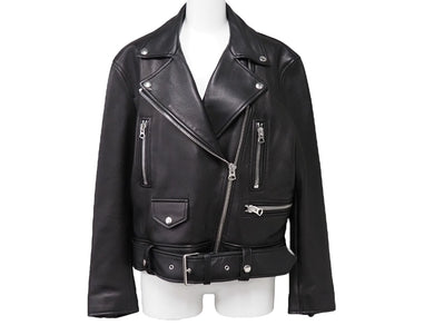 Acne Studios アクネストゥディオズ ライダースジャケット レザー ブラック サイズ32 シルバー金具 美品 中古 53045 