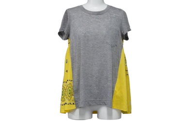 Sacai サカイ 半袖Ｔシャツ 半袖ブラウス バンダナ 17-03297 グレー イエロー リネン ポリエステル サイズ1 美品 中古 53049