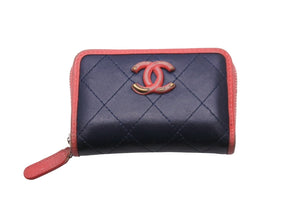 CHANEL シャネル 財布 コインケース ココマーク ピンク ネイビー 27番台 シルバー金具 良品 中古 53073