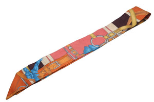 HERMES エルメス ストール ツイリー スカーフ ピンク オレンジ シルク フランス製 美品 中古 53075