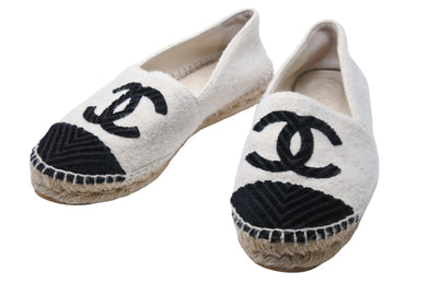 CHANEL シャネル ココマーク エスパドリーユ G29762 スリッポン ホワイト ブラック 36サイズ 23cm 中古 53077