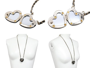 極美品 CHANEL シャネル ココマーク ハート チェーン ネックレス ロケット ペンダント B22K 48g ブラック ロゴ 中古 53096