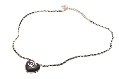 極美品 CHANEL シャネル ココマーク ハート チェーン ネックレス ロケット ペンダント B22K 48g ブラック ロゴ 中古 53096