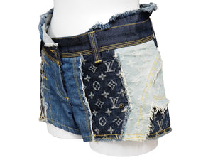 LOUIS VUITTON ルイヴィトン ショートパンツ デニムパッチワーク RW071B WKPA37CF7 ブルー サイズ34 美品 中古 53184