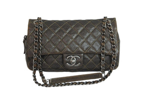 CHANEL シャネル チェーン ショルダーバッグ キャビアスキン 18番台 ブラック系 ココマーク シルバー金具 中古 53201