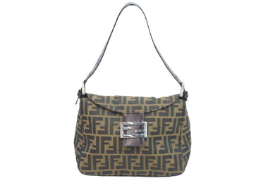 FENDI フェンディ ハンドバッグ ワンショルダーバッグ マンマバケット ズッカ柄 ブラウン キャンバス レザー シルバー金具 中古