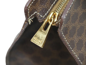 CELINE セリーヌ トートバッグ マカダム柄 ヴィンテージ ブラウン PVCレザー MC97/2 ゴールド金具 美品 中古 53222