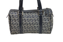画像をギャラリービューアに読み込む, FENDI フェンディ ミニボストンバッグ ハンドバッグ ズッキーノ柄 レザー ネイビー グレー シルバー金具 美品 中古 53225 