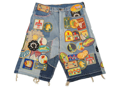 極美品 KAPITAL キャピタル ショートパンツ 12.5oz デニム ワッペン リメイク K2306SP221 サイズ32 ブルー コットン 53272 中古品