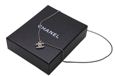 CHANEL シャネル ココマーク ラインストーン ネックレス アクセサリー 小物 07V メタル シルバー 5.2g 美品 中古 53278